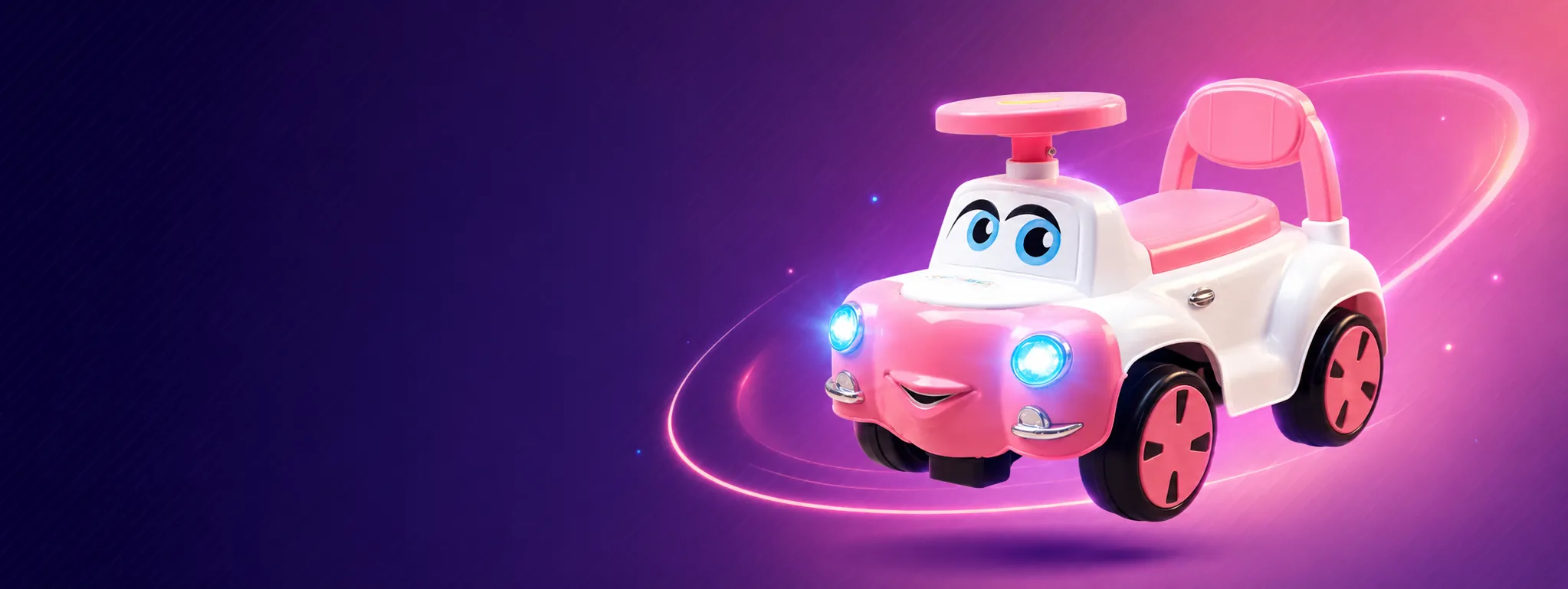 Red Funfizz Rider with a Thomas face and a lit RGB light strip